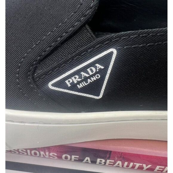 Authentic PRADA Cassetta Wheels Black 'Prada' Logo Platform Sneakers Size EU38 - Picture 6 of 16